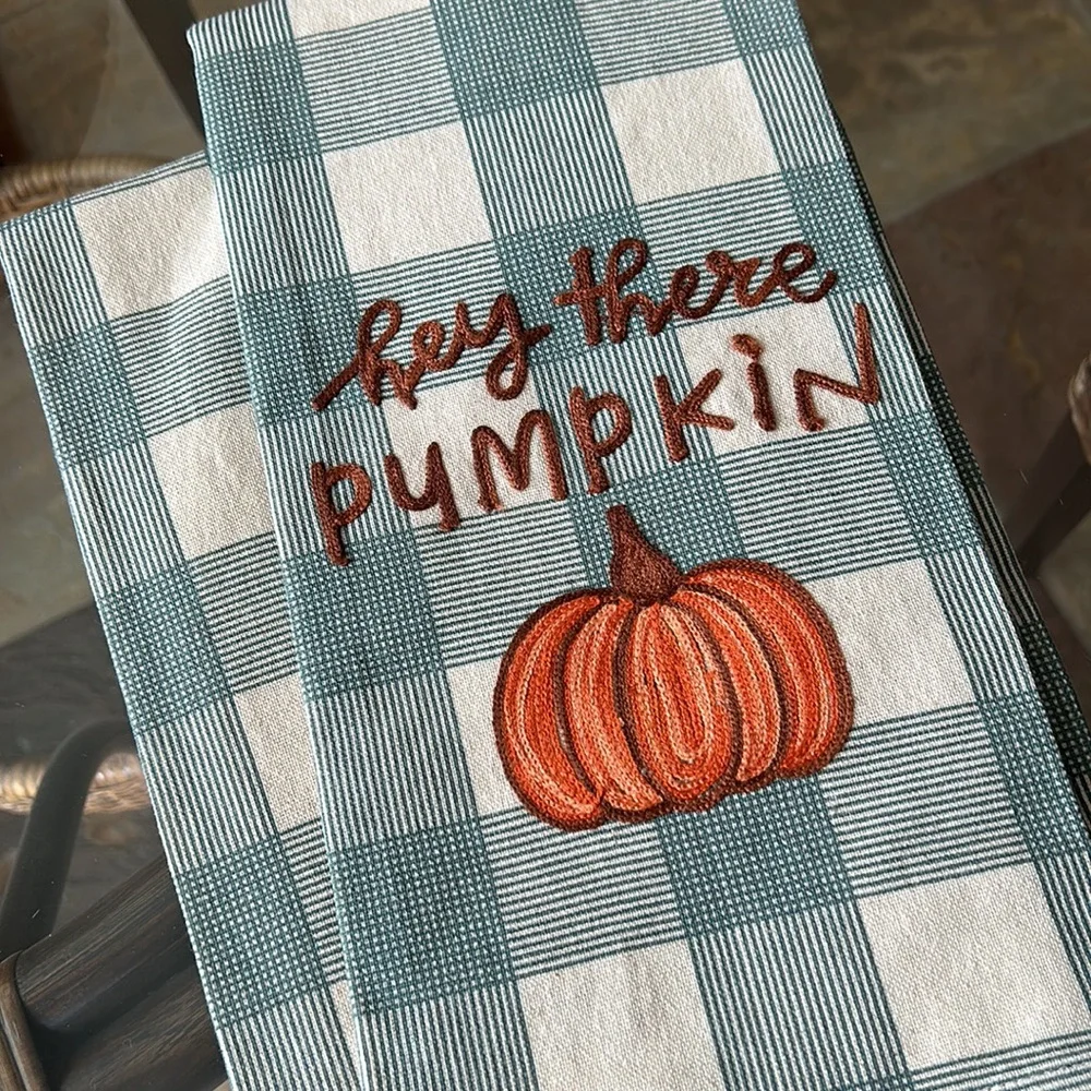 Fall Farmhouse Autumn Harvest pumpkin towels set of two